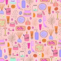 Vintage line art collection with doodle pattern cosmetics for wallpaper design. vector