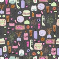 Vintage line art collection with doodle pattern cosmetics for wallpaper design. vector