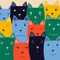 ilustración de gatos con diferentes expresiones faciales vector