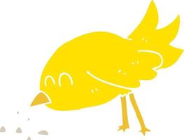 flat color illustration of a cartoon bird pecking seeds vector