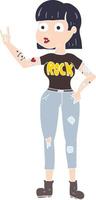 ilustración de color plano de una chica de rock de dibujos animados vector