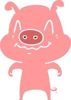 nervous flat color style cartoon pig vector