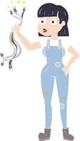 flat color illustration of a cartoon female electrician vector