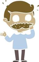 flat color style cartoon man with mustache shocked vector