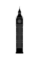 Black Big Ben Tower on a white background. British symbol. Detailed. Travel London. Tourism object in England. Vector illustration.