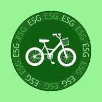 Sustainable friendly ESG. Eco bike. Environmental bike concept. Isolated illustration on a green background. Cartoon style. Vector illustration.