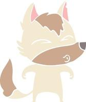 flat color style cartoon wolf whistling vector