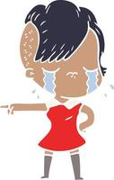 flat color style cartoon crying girl pointing vector