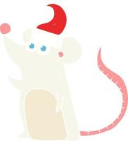 flat color illustration of a cartoon mouse christmas hat vector