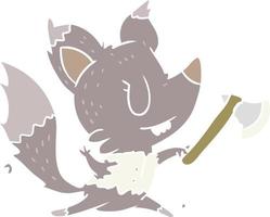 flat color style cartoon halloween werewolf with axe vector