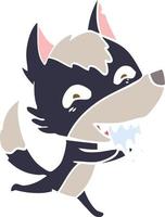 lobo hambriento de dibujos animados de estilo de color plano vector