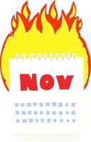 flat color illustration of a cartoon calendar showing month of November vector