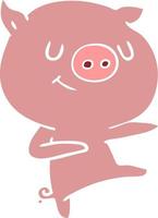 happy flat color style cartoon pig dancing vector