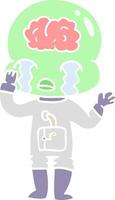 flat color style cartoon big brain alien crying vector