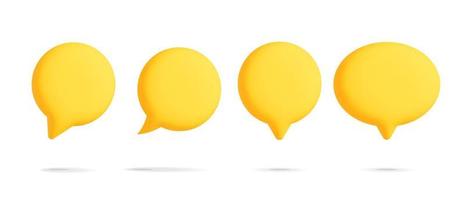 Set of 3d vector realistic render yellow round speech bubble balloon in different shape design