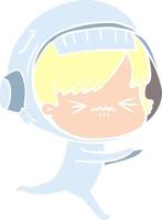 angry flat color style cartoon space girl vector