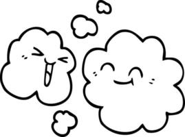 line drawing cartoon white happy clouds vector