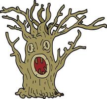 cartoon doodle spooky tree vector