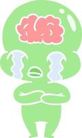 flat color style cartoon big brain alien crying vector