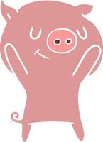 happy flat color style cartoon pig vector