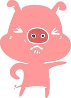 flat color style cartoon angry pig vector