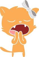 flat color style cartoon yawning cat vector