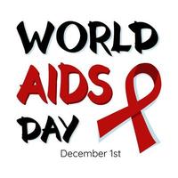 1st December World AIDS Day. World Aids Day poster with red ribbon, the global symbol for solidarity with HIV-positive and living with AIDS people. Vector illustration