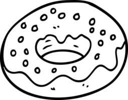 donut recubierto de chocolate de dibujos animados de dibujo lineal vector