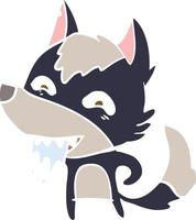 lobo hambriento de dibujos animados de estilo de color plano vector