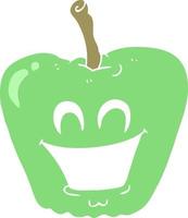 flat color illustration of a cartoon grinning apple vector