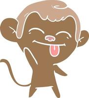 funny flat color style cartoon monkey waving vector