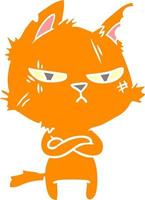 tough flat color style cartoon cat folding arms vector