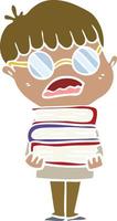 flat color style cartoon boy with books wearing spectacles vector