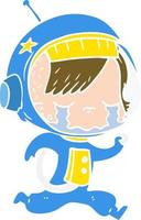 flat color style cartoon crying astronaut girl running vector