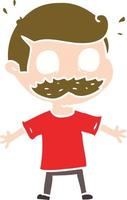 flat color style cartoon man with mustache shocked vector