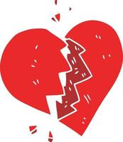 flat color illustration of a cartoon broken heart vector