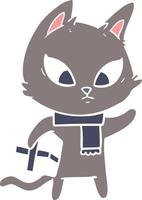 confused flat color style cartoon cat vector