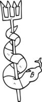 line drawing cartoon serpent on devils fork vector