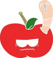 flat color style cartoon worm eating an angry apple vector