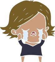 flat color style cartoon girl crying vector