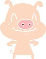 cerdo de dibujos animados de estilo de color plano nervioso vector