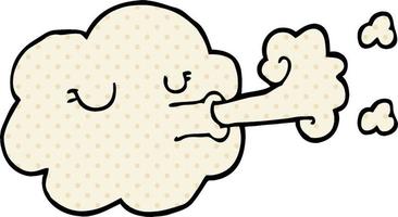 cartoon doodle cloud blowing a gale vector