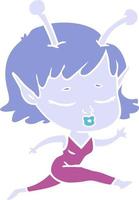 cute alien girl flat color style cartoon vector