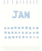 flat color illustration of a cartoon calendar showing month of january vector