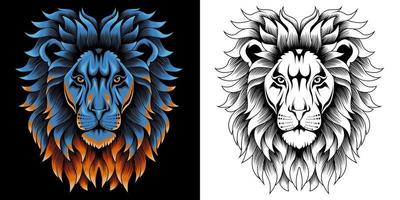 wild lion head vector illustration in neon color style