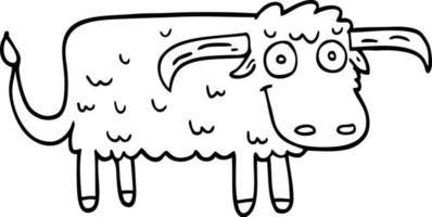 line drawing cartoon hairy cow vector