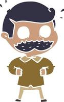 hombre de dibujos animados de estilo de color plano con bigote sorprendido vector