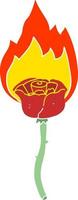 flat color style cartoon flaming rose vector