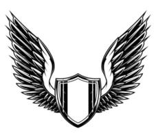 un escudo con alas detrás vector