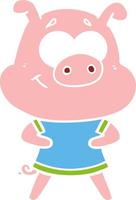 cerdo de dibujos animados de estilo de color plano feliz vector